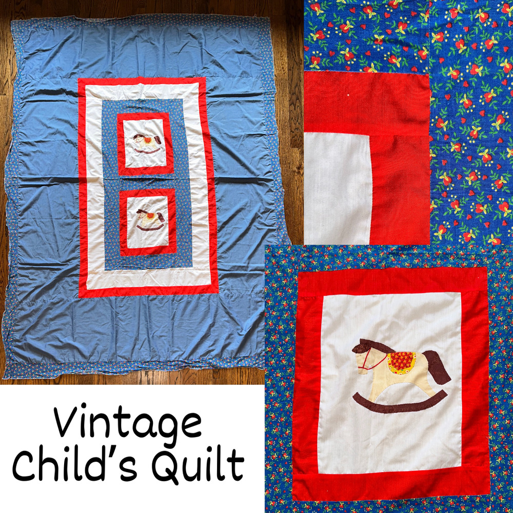 Vintage 70s Patchwork Quilt Twin Size Handmade American Heritage Childs Kids Bed